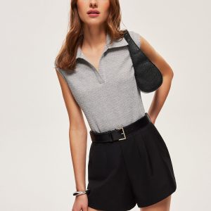 Ribbed Knit Polo Top