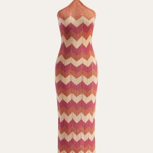 Color Block Halter Knotted Split Sweater Dress