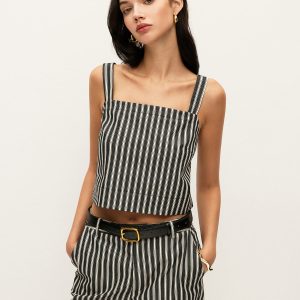 Square-Neck Pinstripe Sleeveless Top