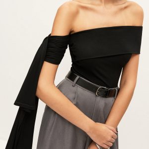 Asymmetrical Off-Shoulder Top With Side Tie
