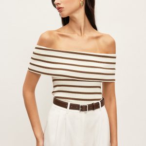Striped Off-Shoulder Ribbed Top