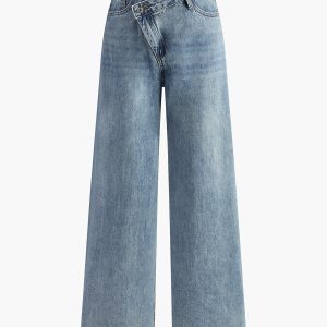 Asymmetric Waist Wide-Leg Jeans