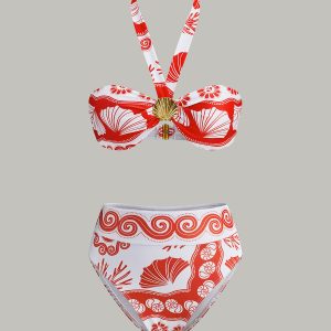 Halter Neck Print Bikini Set