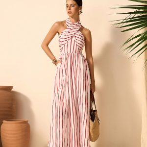 Striped Twist Halter Dress