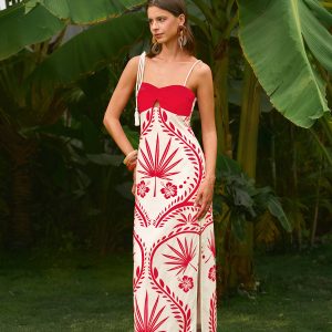 Backless Tropical Print Cami Dress