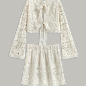 Crochet Tie-Back Semi-Sheer Skirt Set
