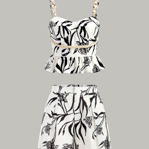 Floral Print Peplum Top With Shorts Set
