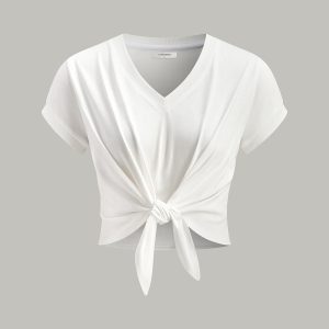 Knot Front V-Neck T-Shirt