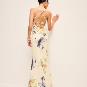 Backless Lace-Up Floral Dress