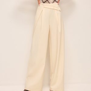 Mid-Waisted Wide-Leg Pants With Belted Detail