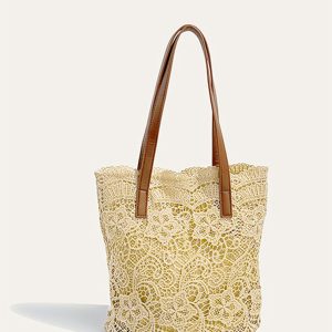 Lace Embellished Tote Bag