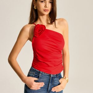 Floral One Shoulder Tank Top
