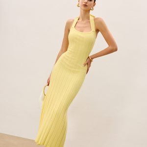 Halter Neck Ribbed Knit Dress