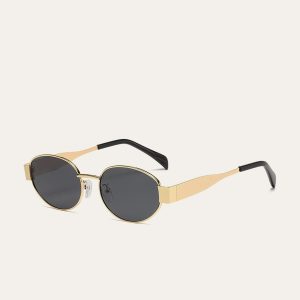 Gold-Trim Oval Sunglasses
