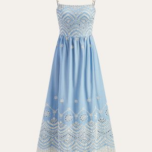 Semi-Sheer Embroidered Eyelet Cami Dress