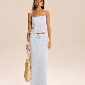 Textured Halter Crop Top and Skirt Set