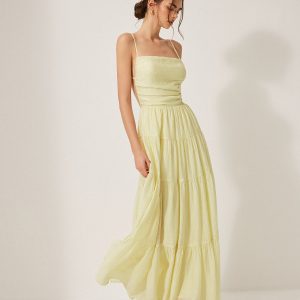 Pleated Backless Tiered Cami Dress