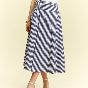 Striped Wrap-Around Midi Skirt