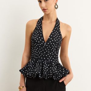 Polka Dot Halter Peplum Top