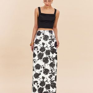 Floral Print Back Slit Skirt