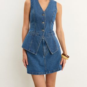 Sleeveless Denim Skirt Set