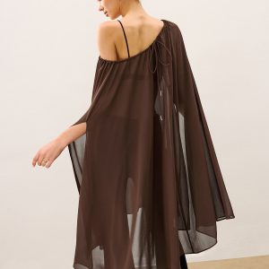 Cape-Style Semi Sheer Chiffon Blouse With Tie Detail
