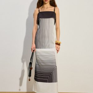 Striped Maxi Dress with Side Slit