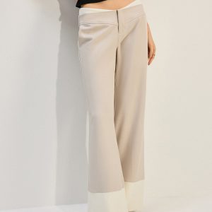 Wide-Leg Low-Waist Pants with Colorblock Hem