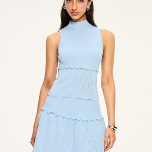 Textured Wavy-Hem Knitted Skirt Set