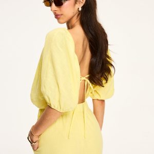 Puff-Sleeve Back-Tie Blouse