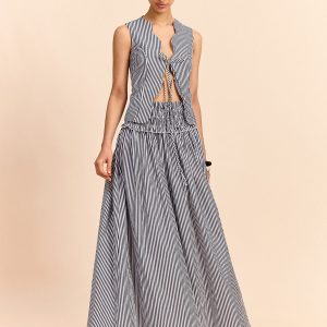 Striped Tie-Front Top and Skirt Set