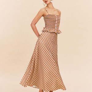 Checkboard Print Pockets Skirt
