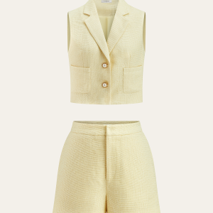 Pearl Button Tweed Vest and Shorts Set