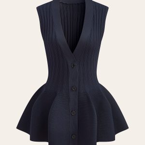 Structured Peplum Button-Up Knit Vest