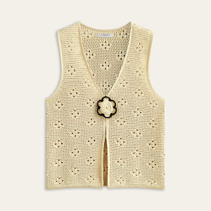 Crochet Knit Vest with Floral Detail