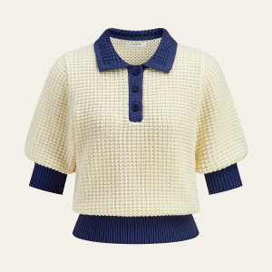 Crochet-Knit Polo Top