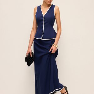Contrast Trim V-Neck Vest Top With Back Tie