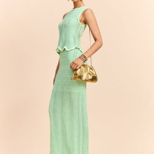 Wave Pattern Knit Maxi Skirt
