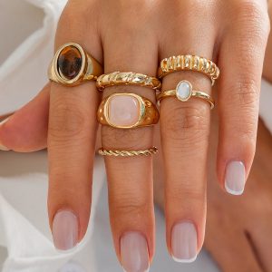 Six-Piece Mixed Stone & Texture Ring Set