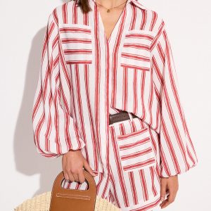 Pocketed Striped Shorts Set