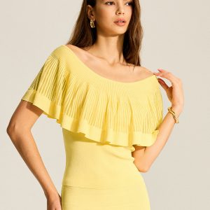 Off-Shoulder Knit Top With Trimmed Ruffles