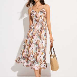 Print Backless Tie-Waist Midi Dress
