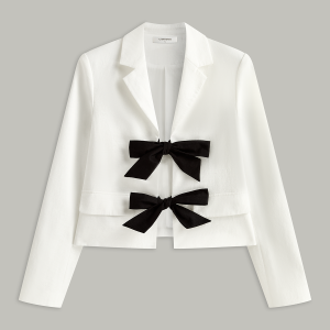 Cotton & Linen Cropped Blazer with Bow