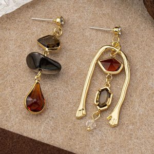 Asymmetrical Gemstone Drop Earrings With Hand Detail