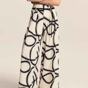 Semi-Sheer Patterned Wide-Leg Pants