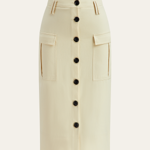Pocketed Button-Front Midi Skirt