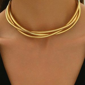 Triple-Layered Gold-Tone Choker Necklace