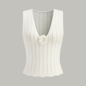 Sleeveless Sweater Vest With Flower Decoration