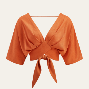 Cotton & Linen Criss-Cross Front Blouse