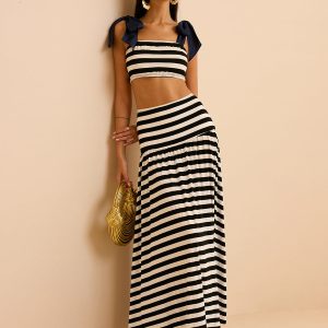 Striped Skirt Set with Bow Straps